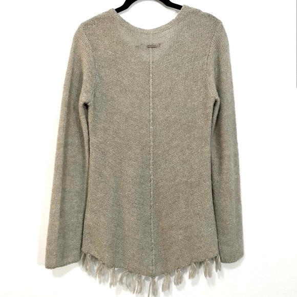 Prana Shelby Gray Cable Knit Fringe Wool Blend Sweater Tie Poncho Soft Small - Picture 4 of 10